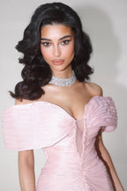 Off The Shoulder Sleeveless Long Mermaid Prom Dress With Ruffles Pleated