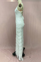 Robes de soirée patchwork dos nu en dentelle unie et sexy avec encolure en V (3 couleurs)