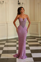 Chic Strapless Sleeveless Mermaid Prom Dress With Beading Custom Colors