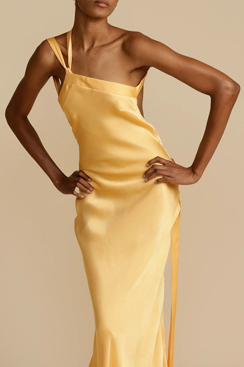 Elegante formelle, einfarbige, rückenfreie Abendkleider mit schrägem Kragen 