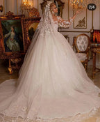 Stunning Ball Gown Featuring Puffy Sleeves Long Wedding Dress With Appliques