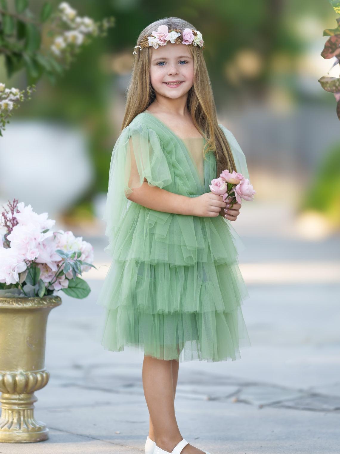 Elegant Ivory Tulle Fairy Flower Girl Dress For Toddler Girls