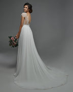 Cap Sleeveless Lace Chiffon Wedding Dress Boho Bridal Gown