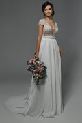 Cap Sleeveless Lace Chiffon Wedding Dress Boho Bridal Gown