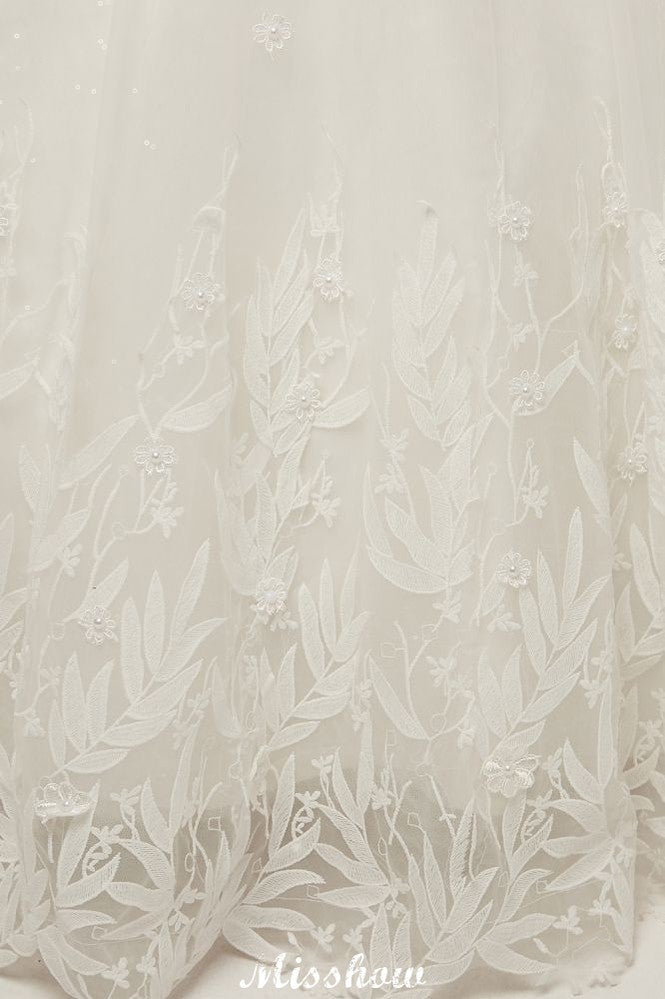 Robes de mariée à manches courtes, ligne en A, encolure dégagée, longueur au sol, avec appliques en dentelle