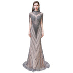 Cap Sleeves High Neck Sparkly Beads Floor-Length Mermaid Evening Party Gown