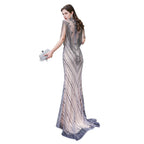 Cap Sleeves High Neck Sparkly Beads Floor-Length Mermaid Evening Party Gown