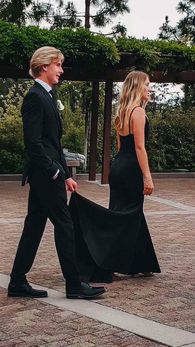 Vestido Longo de Baile Preto com Alças Finas Estilo Sereia Vestido Encantador para Noite Y424