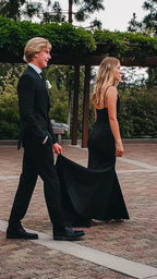 Vestido Longo de Baile Preto com Alças Finas Estilo Sereia Vestido Encantador para Noite Y424