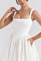 Breite Träger Korsett Einfarbig Kleider Maxi Kleider-Weiß 