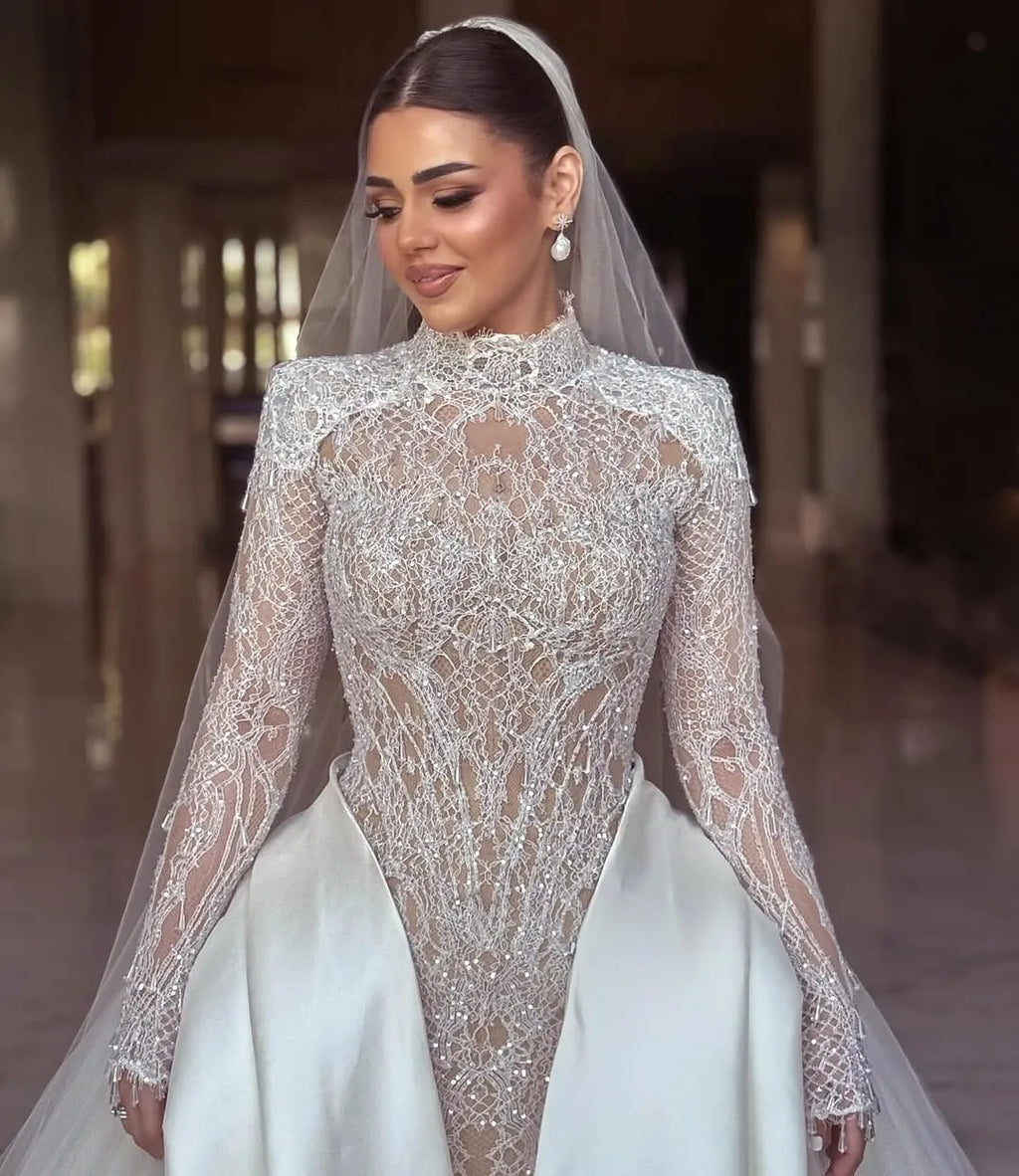 Custom Made Beading Lace Appliques Wide Strap Open Back Mermaid Wedding Dress