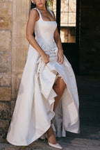 Breite Träger Korsett Einfarbig Kleider Maxi Kleider-Weiß 