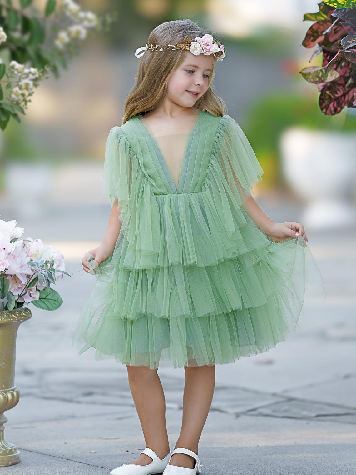 Elegant Ivory Tulle Fairy Flower Girl Dress For Toddler Girls