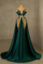 Emerald Green Beaded Spaghetti Strap Mermaid Prom Dress Sleeveless Floor Length