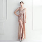 Handmade Beaded Socialite Car Model Long Evening Dress for Dinner Performance