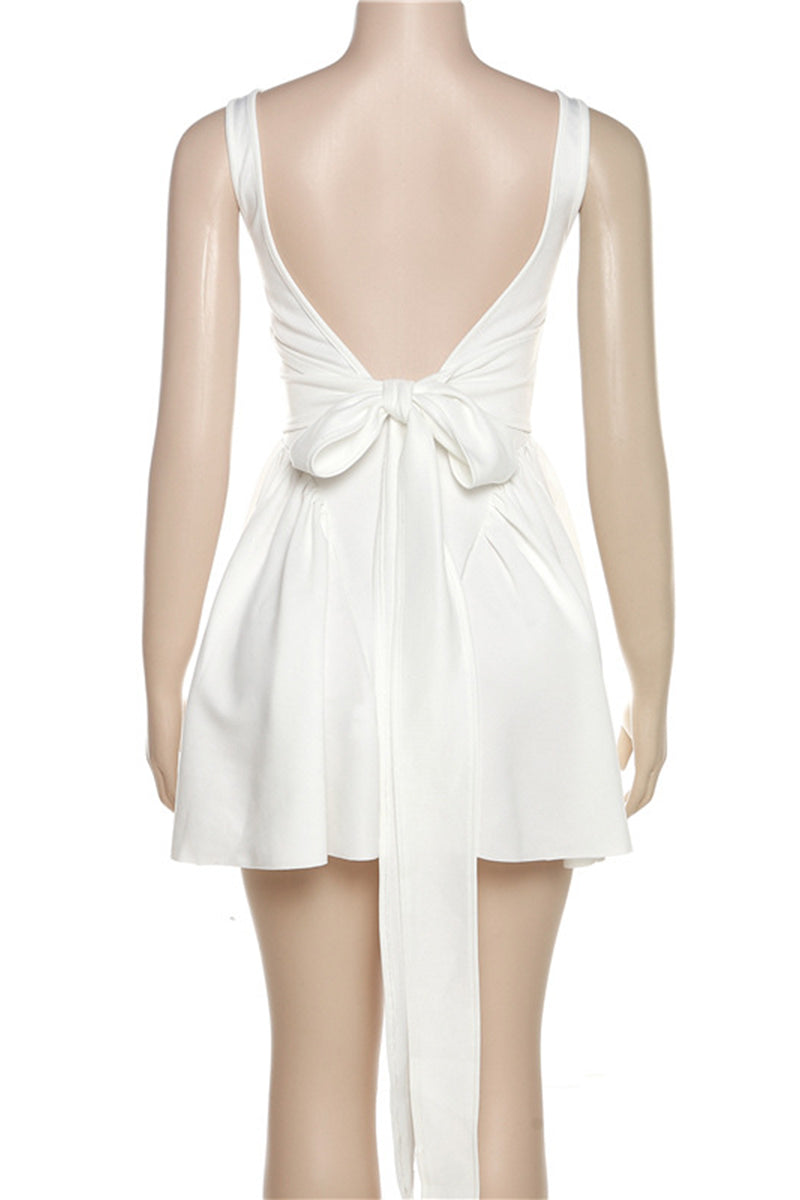 Abiti da Sera a Collo Quadrato con Fiocco e Schienale Interamente Scoperto, dal Design Dolce e Semplice