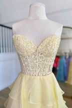 Light Blue A Line Sweetheart Chiffon Prom Dress With Tiered Ruffles Appliques
