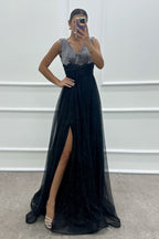 V-Neck Waist Rose Detail Embroidered Design Dress