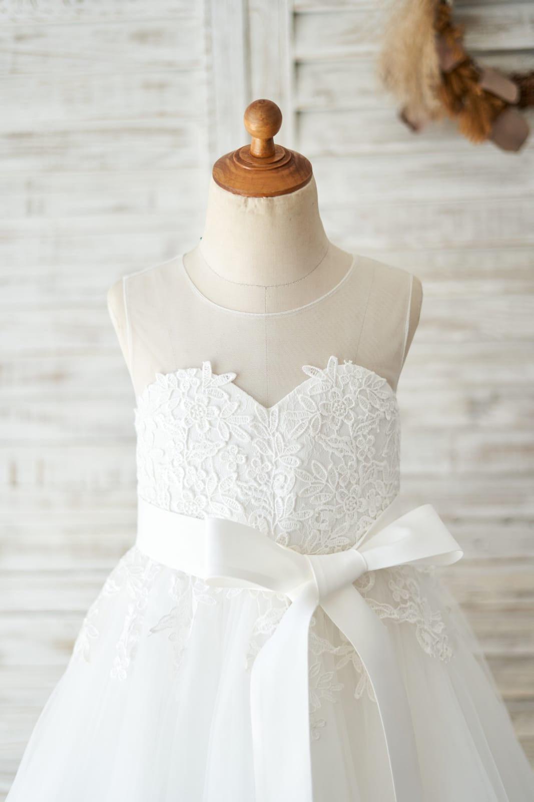 Lace Ball Gown Knee Length First Communion Flower Girl Dress