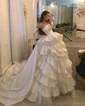 Splendido abito da sposa bianco lungo senza spalline a linea ad A con eleganti balze a strati, abito da sera per ballo Y7632