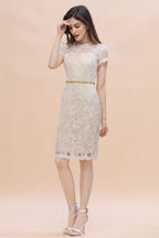 BMbridal Chic Jewel Tulle Lace Beadings Mother of Bride Dress with Short Sleeves Online