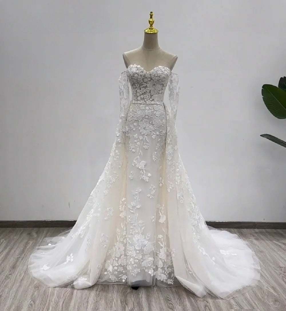 Neueste Hochzeitskleid Meerjungfrau 2 in 1 Herzausschnitt Mit Maßgefertigten Brautkleidern Vestidos De Novias