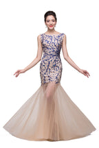 Abiti da sera color Champagne con gonna a sirena in tulle a tutta lunghezza