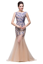 Abiti da sera color Champagne con gonna a sirena in tulle a tutta lunghezza