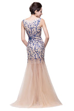 Abiti da sera color Champagne con gonna a sirena in tulle a tutta lunghezza