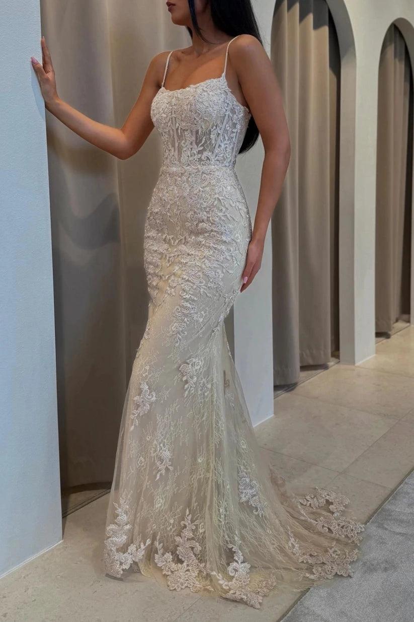 Champagne Glitter Lace Mermaid Gown With Floral Embroidery Corset Bodice