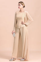Abito da sposa madre in chiffon lungo Champagne a due pezzi con giacca