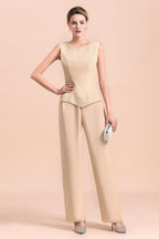 Abito da sposa madre in chiffon lungo Champagne a due pezzi con giacca