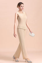 Abito da sposa madre in chiffon lungo Champagne a due pezzi con giacca