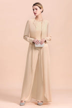 Abito da sposa madre in chiffon lungo Champagne a due pezzi con giacca