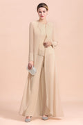 Abito da sposa madre in chiffon lungo Champagne a due pezzi con giacca