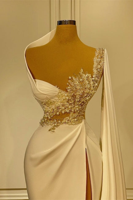 Abito da sposa sirena incantevole con perline asimmetriche e balze