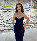 Vestido de Baile Preto Encantador, Comprimento Até ao Tornozelo, Sem Mangas, Decote em V, Estilo Sereia