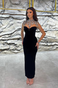 Vestido de Baile Preto Encantador, Comprimento Até ao Tornozelo, Sem Mangas, Decote em V, Estilo Sereia