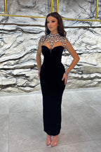 Vestido de Baile Preto Encantador, Comprimento Até ao Tornozelo, Sem Mangas, Decote em V, Estilo Sereia