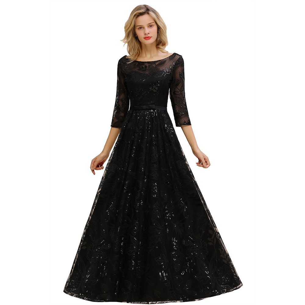 Charmantes schwarzes Halbarm Tüll Pailletten Abendkleid 20er Jahre Aline Ballkleid