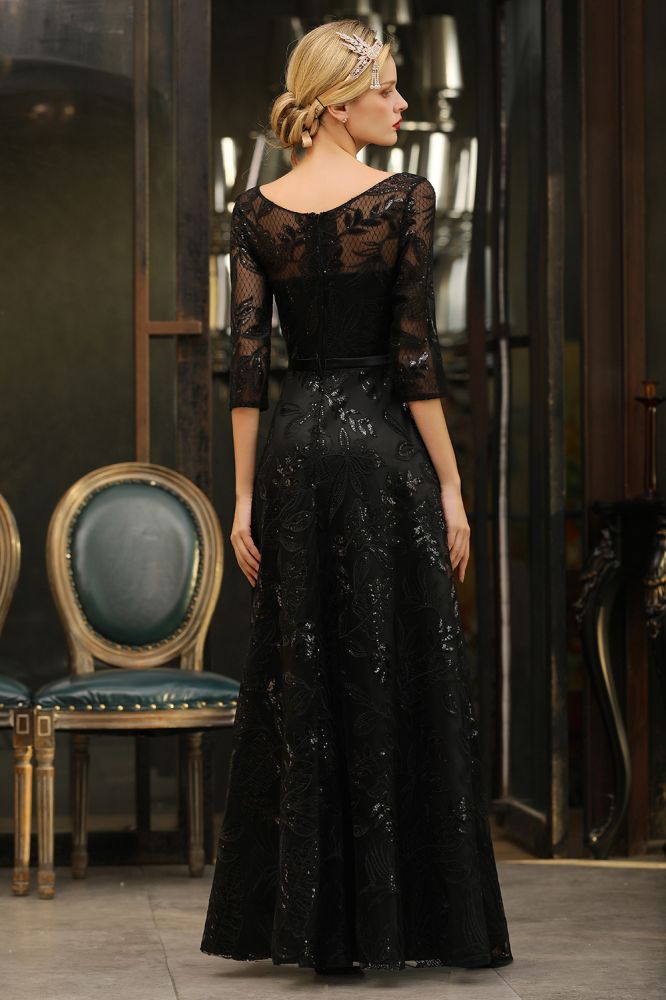 Charmantes schwarzes Halbarm Tüll Pailletten Abendkleid 20er Jahre Aline Ballkleid