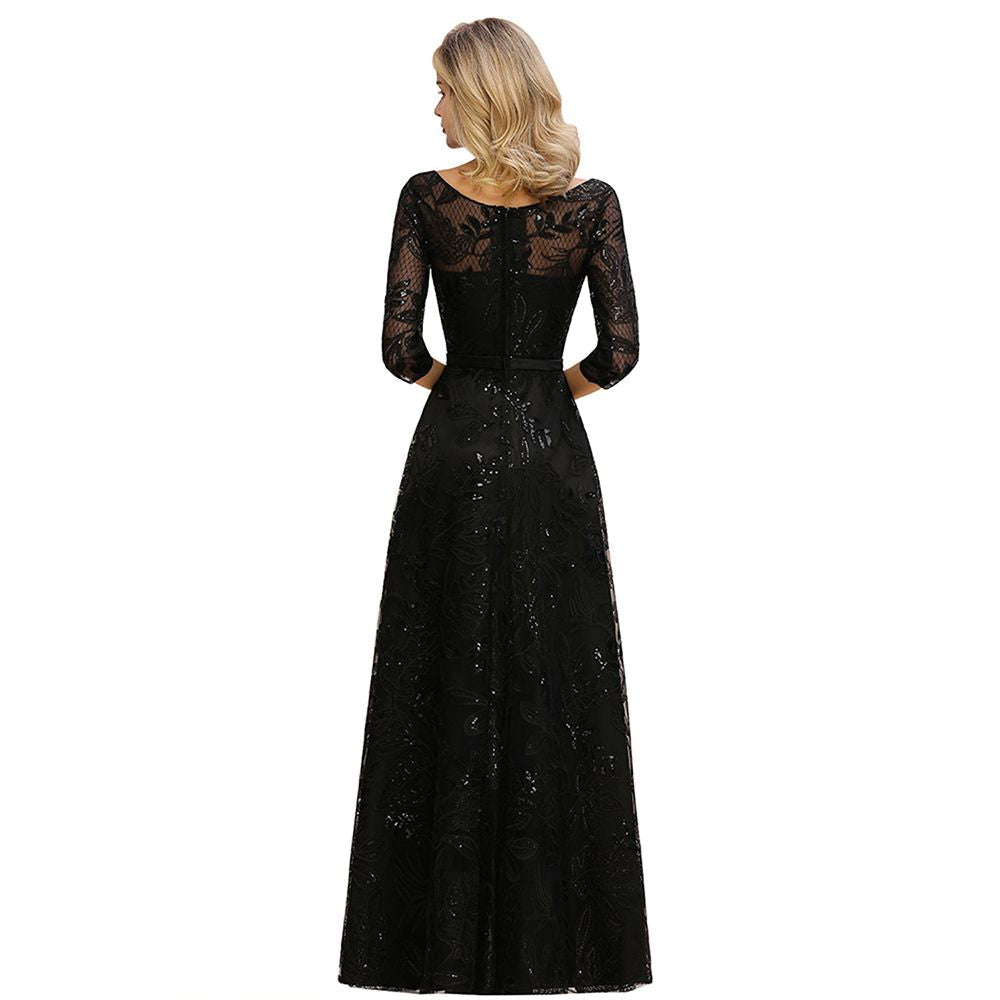 Charmantes schwarzes Halbarm Tüll Pailletten Abendkleid 20er Jahre Aline Ballkleid