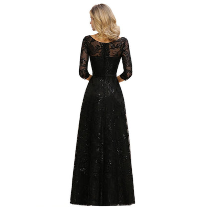 Charmantes schwarzes Halbarm Tüll Pailletten Abendkleid 20er Jahre Aline Ballkleid