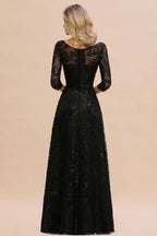 Charming Black Half Sleeves Tulle Sequins Evening Dress 20s Aline Prom Dress