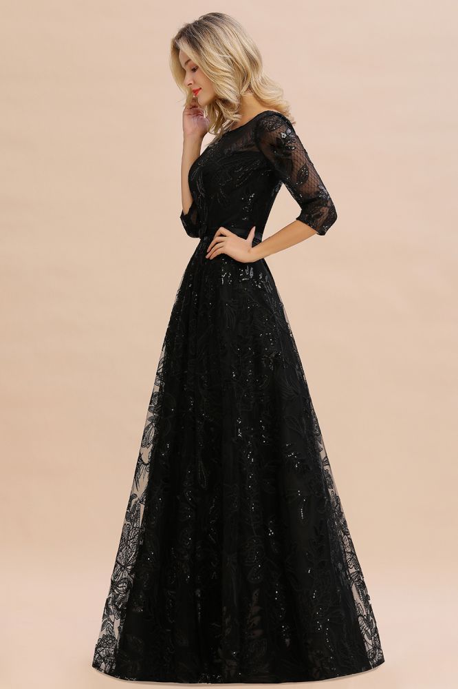 Charmantes schwarzes Halbarm Tüll Pailletten Abendkleid 20er Jahre Aline Ballkleid