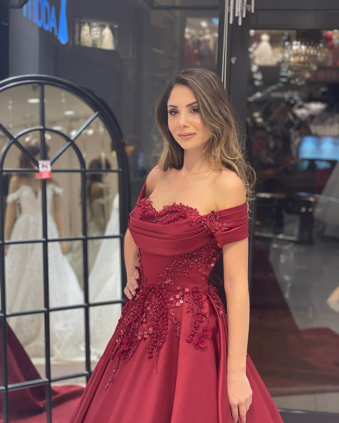 Charming Floor Length Sweetheart Off-The-Shoulder A-Line Satin Wedding Dress with Appliques