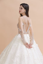 Robe de mariée avec appliques en dentelle florale charmante, magnifique robe nuptiale blanche ornée de perles