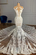 Abito da sposa senza maniche a sirena in tulle con applicazioni, incantevole come un giardino di gioielli