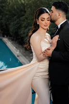 Incantevole abito da sposa lungo a sirena senza spalline con paillettes e perle