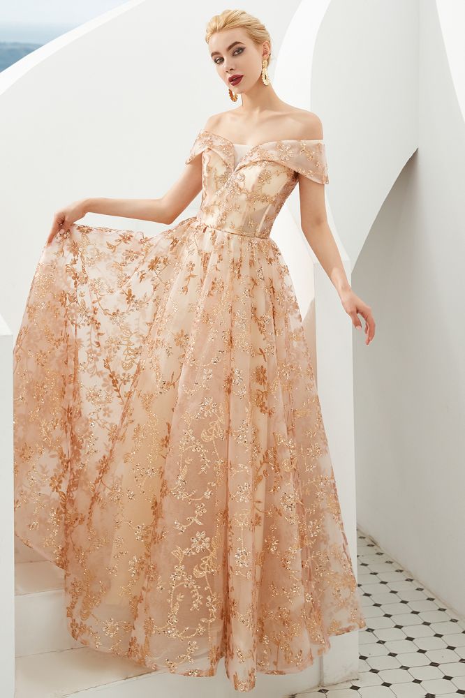 Incantevole abito principessa a linea A con spalle scoperte, gonna a ruota in tulle, abito da sera per festa, abito per quindicenne